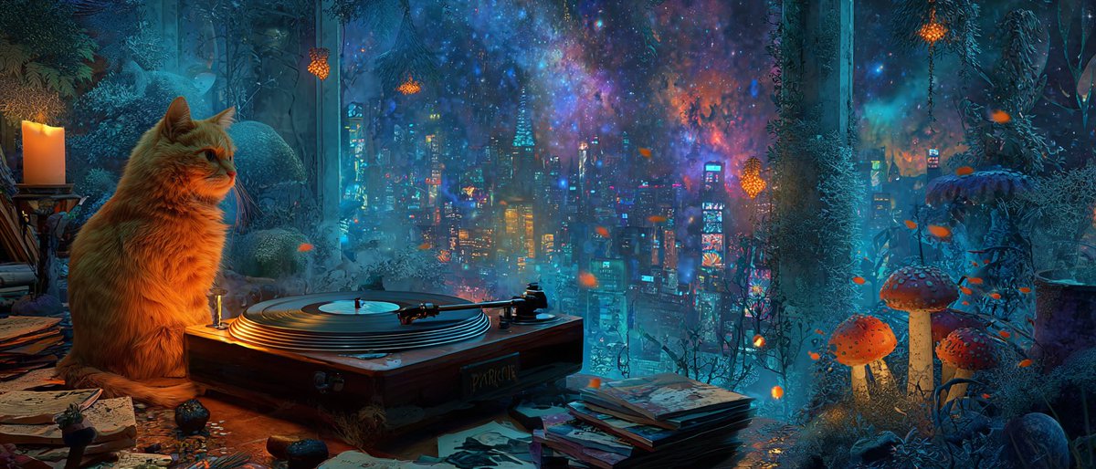 KohakuMagicNeko's tweet image. 「コハクの夜の隠れ家…星のペンダントが光るのを待ってる💚 #KohakuTeaser」 (Kohaku's night hideout... Waiting for the star pendant to glow 🌟)

#Lofi #MagicCat #KohakuNight #citylights #aesthetic #cat #aestheticwallpaper #citypop #fantasyart #Fantastic