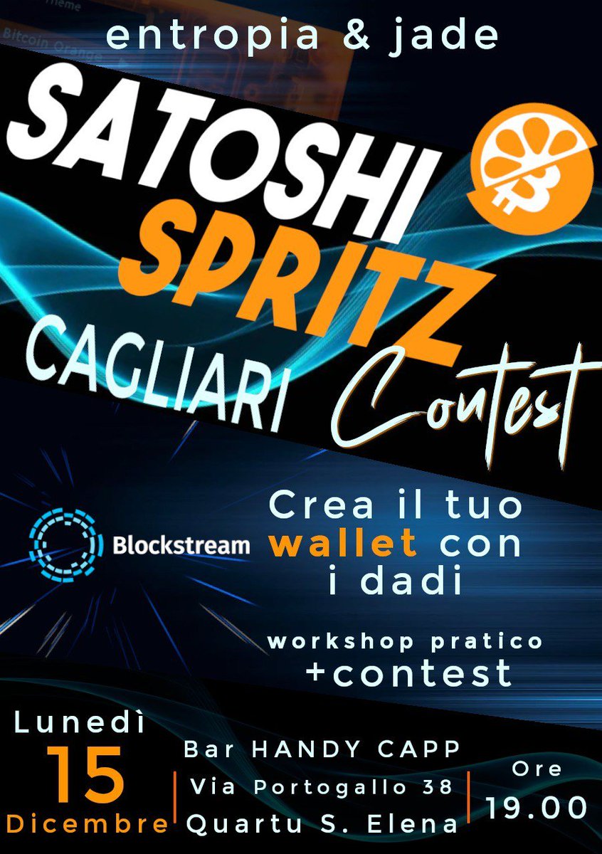 🎲 SATOSHI SPRITZ: LIVE DEMO &amp; CONTEST 🎲

Ciao a tutti! Al prossimo incontro faremo una dimostrazione pratica: vedremo dal vivo come generare un Wallet Bitcoin "a mano", usando dadi e matematica per la massima sicurezza.