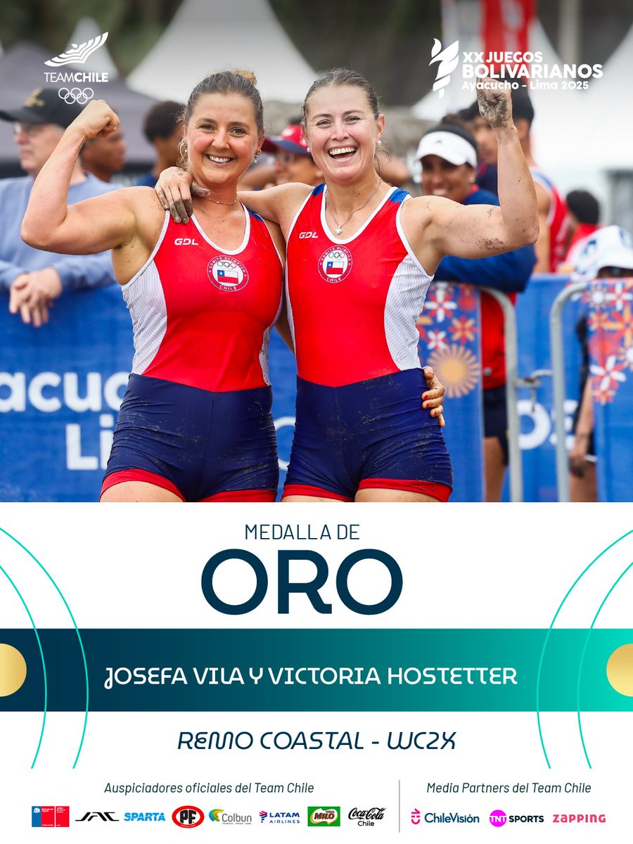 ¡CHILE DA EL GOLPE! 👸🏼👸🏼🥇😍

Las remeras Josefa Vila y Victoria Hostetter conquistaron una inédita presea de oro 🥇 en el remo coastal de los Juegos Bolivarianos 🇵🇪, dando el batacazo ante las favoritas locales (Perú se ha dedicado mucho más a esta disciplina).

Josefa y