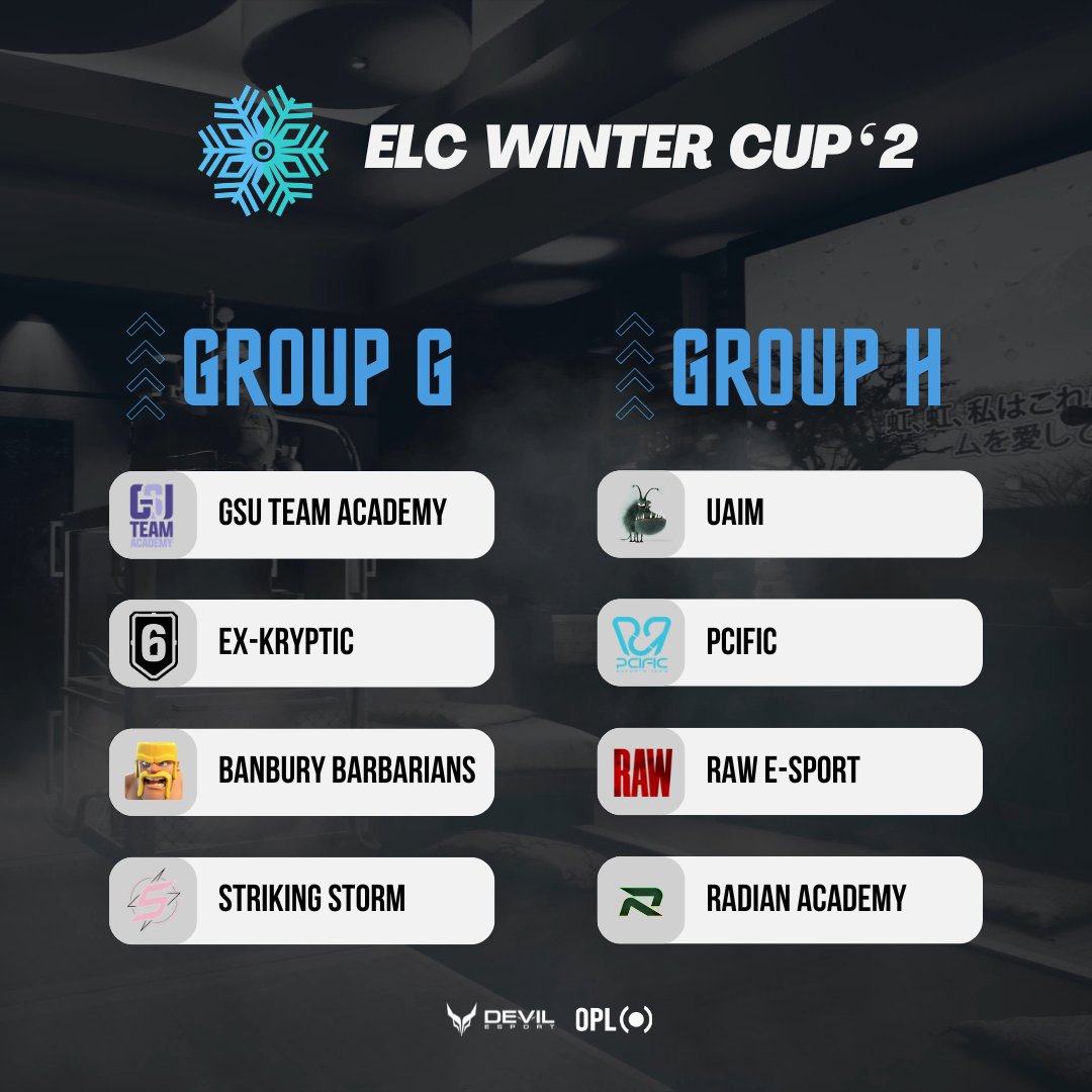 [ELC Winter Cup#2]

Registration is now closed.

It's time to announce the groups :

🗓️Starts Cup : December 11, 2025
⏲️20:00 CET
👤 32 Teams
💶 €240

#WeAreELC #ELCWinterCup2