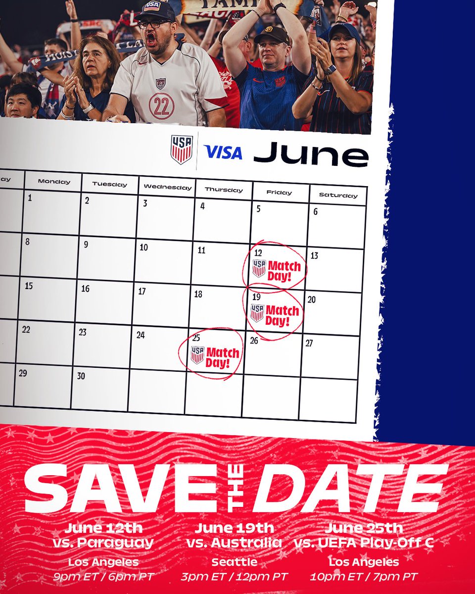 SAVE THE DATE! 🗓️

Our <a href="/FIFAWorldCup/">FIFA World Cup</a> Group D match schedule is officially locked in! 🔐

<a href="/Visa/">Visa</a> | #NeverChaseReality