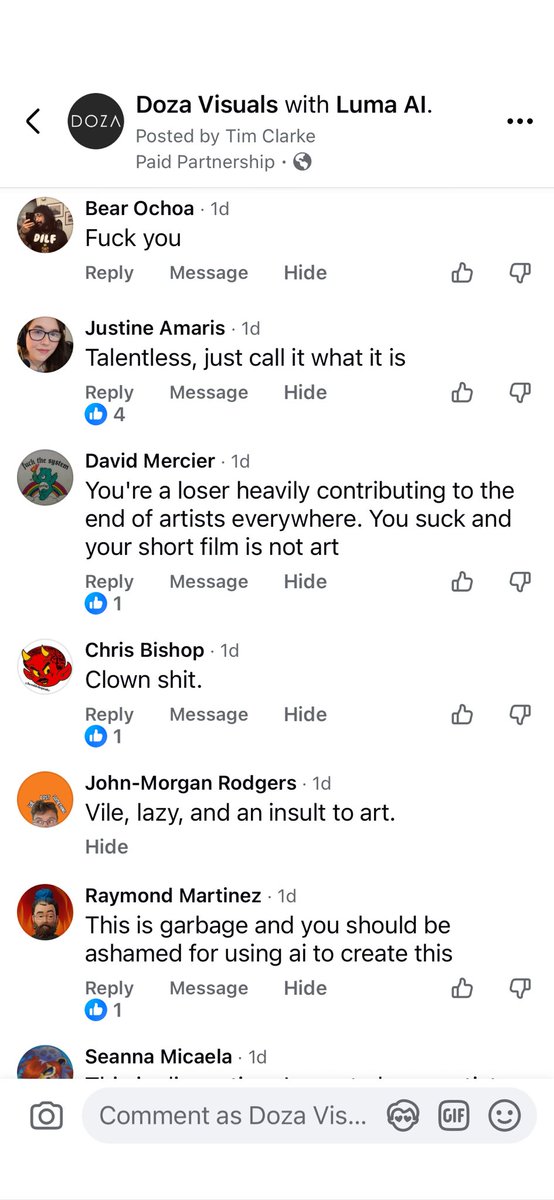 DozaVisuals's tweet image. People aren’t handling ai video well. Comments from my bts video on how I made a short called “The Lonely Drone”