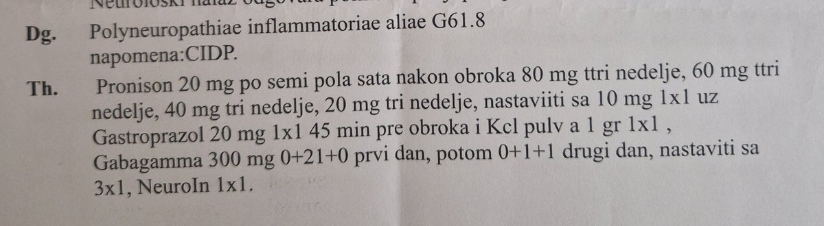 Да ли може помоћ?
Добио сам још једну дијагнозу,има ли људи који су упознати са Полинеуропатијом по типу ЦИДП-а,од понедељка крећем са терапијом,требају ми савети и искуства?!
Прошли пут се нико није јавио,надам се да ће сада бар неко!!
Молим РТ РТ РТ,хвала!