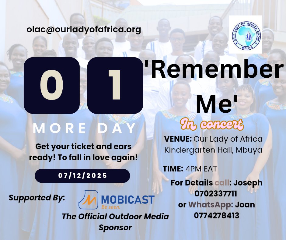 It's happening, it's no longer news! No longer rumors! This Sunday, starting at 4pm. It will be Heaven on Earth by the Our Lady of Africa Choir Mbuya at Our Lady of Africa Kindergarten Hall, Mbuya. Even the diaspora Audience will watch live! Leaving no one behind!