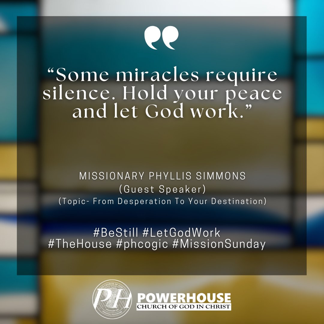 PHCOGIC1's tweet image. “Some miracles require silence. Hold your peace and let God work.” - Guest Speaker: Missionary Phyllis Simmons
#BeStill #LetGodWork #phcogic #iampowerhouse #thepowerhousechurch #TheHouse #PowerhouseVibes #fyp #foryoupage