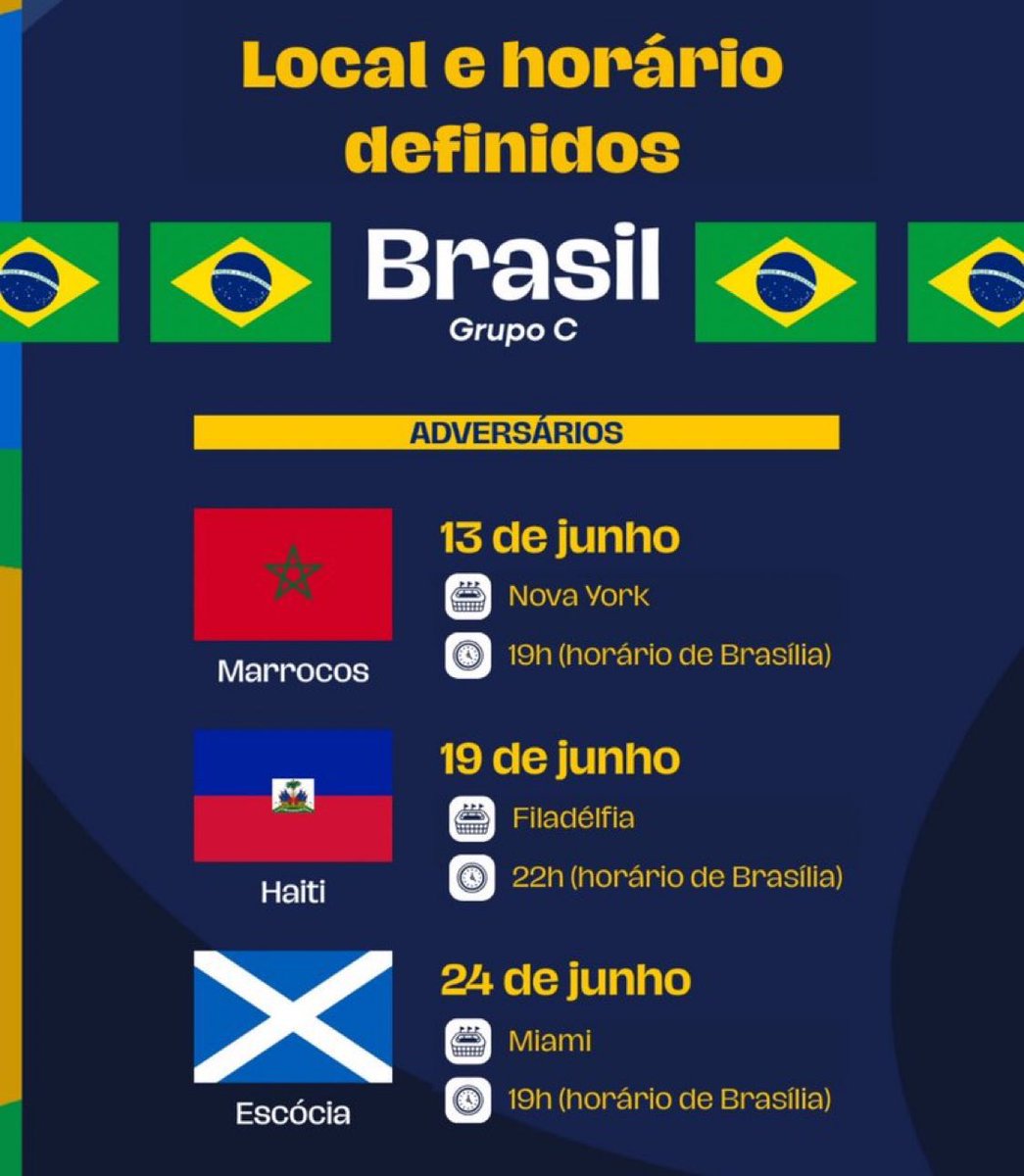 updatecultura's tweet photo. TODOS os jogos do Brasil na fase de grupos da Copa serão à noite. https://t.co/nUsvW3hdG1