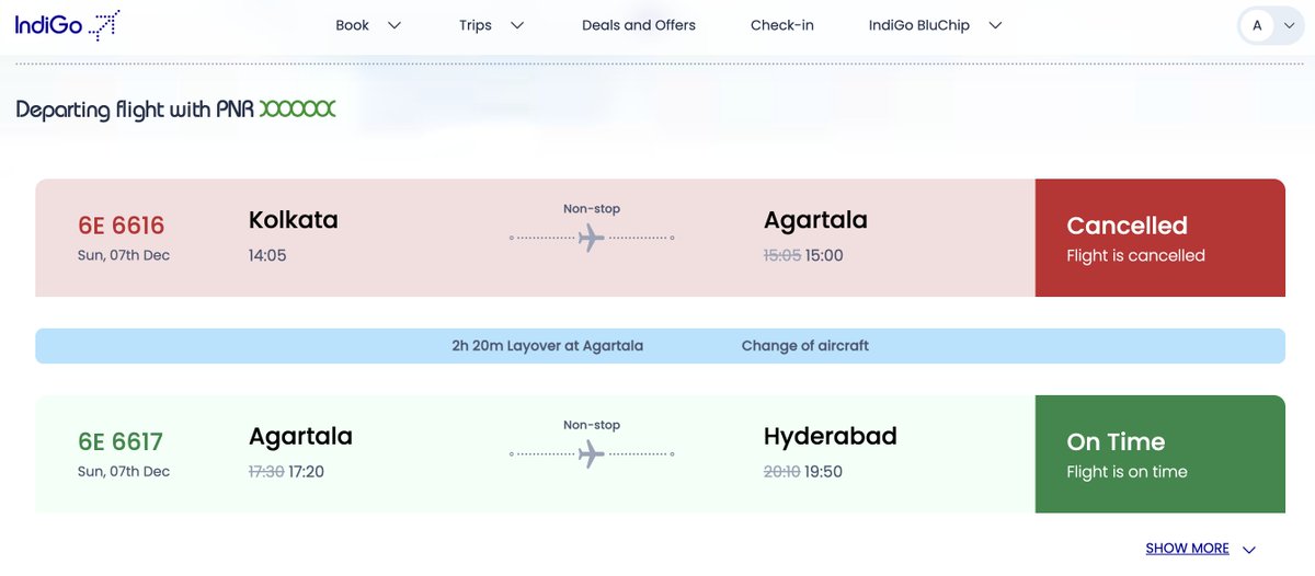 AmitrajitBose's tweet photo. Booked a flight from CCU to HYD via IXP (layover). Seems like @IndiGo6E cancelled the first flight and not the entire itinerary.

Ideally entire itinerary should be refunded or adjusted with an alternate flight. This seems like a way to just harass the customers &amp; pocket profits. https://t.co/HHLPC2B4Cw