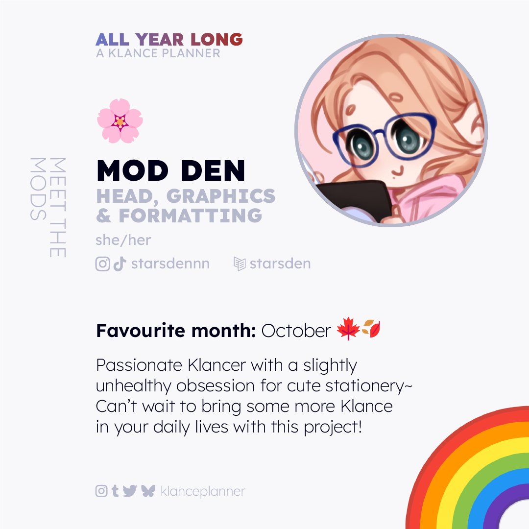 klanceplanner's tweet image. 🌈 MODS INTRO: DEN

Let's start to introduce ourselves! Meet Mod Den, who's being daydreaming about making a planner for a while now... and what better theme than our favorite paladins? ❤️💙
‼️Remember that Contributor Apps are open until December 15th - link in bio

#klance
