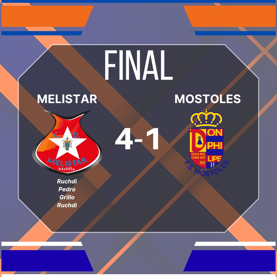 FINAAAAAAAL EN EL IMBRODAAA 

<a href="/Melistar_FS/">MELISTAR FS - Melilla Ciudad del Deporte</a> 4-1 <a href="/1mostolesfs/">MRB-FS Móstoles</a> 

Partidazo del equipo en un encuentro en el que los visitantes marcaron en el primer minuto y nos tocó remontar y sufrir, pero el equipo supo apretar los dientes y conseguir un nuevo +3!!