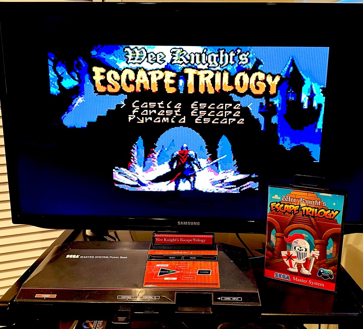 A new addition to my console family for Thanksgiving. My first Master System ever! Which is odd when you think about it because I’ve written 3 games for it 😂 IrataHack.com #MasterSystem #homebrew #escapetrilogy
