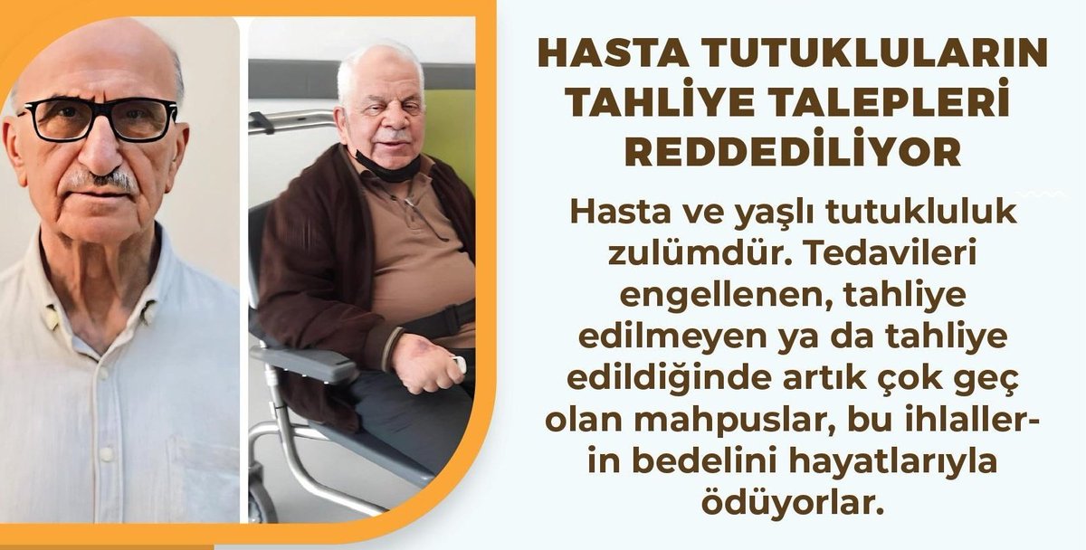 Yusuf Pekmezci (83) nerede olduğunu,niçin yargılandığını bilmeyecek derecede alzheimer hastasıydı, 38 gün de yoğunbakımda kaldı, tahliye edilmedi,vefat etti
Kendi ihtiyaçlarını karşılayamayan, günde 14 ilaç kullanan Nusret Muğla (84), tahliye edilmedi vefat etti
YaşamHakkını Koru