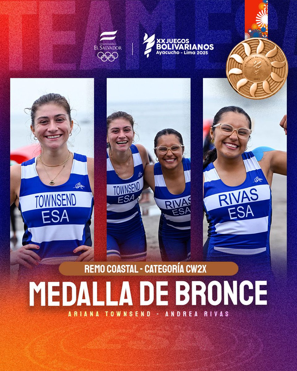 ¡MEDALLA DE BRONCE!
Ariana Townsend y Andrea Rivas, remeras del <a href="/TeamESA_/">Comité Olímpico ESA</a>  se quedaron con la medalla de bronce en la categoría CW2x de remo coastal de los Juegos Bolivarianos Ayacucho-Lima 2025.
