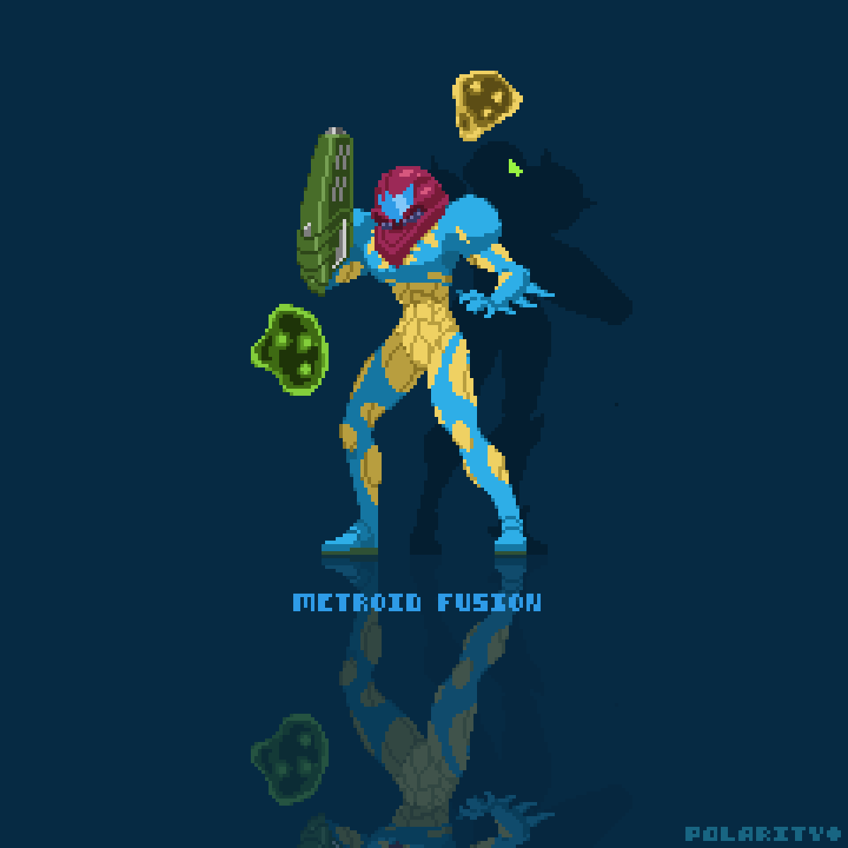 polarityplus's tweet image. Fusion haaaa! oh wait👾 #ドット絵 #pixelart #samus #samusaran #metroid #メトロイド