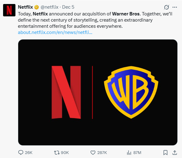 stackcrafthq's tweet photo. Netflix x Warner Bros = Game over for streaming as we know it. 🎬🔥
A new entertainment era begins.
#Netflix #WarnerBros #StreamingWar #Hollywood https://t.co/5AtJUcPCmL