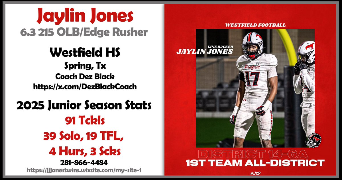 Check out the Jones twins 2025 Junior year football accomplishments!  2027 End/Pass Rusher &amp; Linebacker.