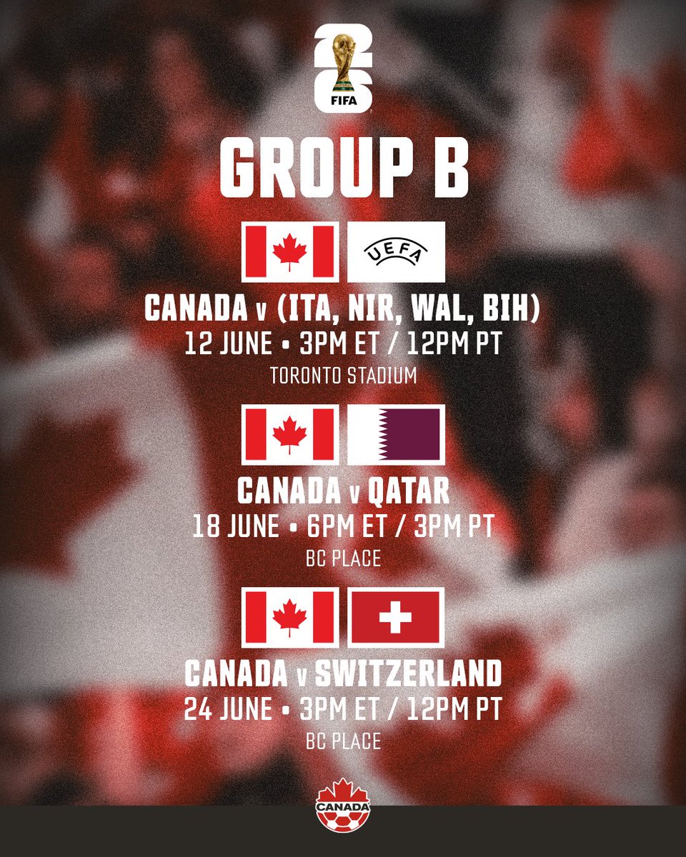 CANMNT_Official's tweet photo. The complete FIFA World Cup 26™️ schedule is now set!

Le calendrier complet de la Coupe du Monde de la FIFA 26™️ est maintenant connu! https://t.co/owJ406oqrG