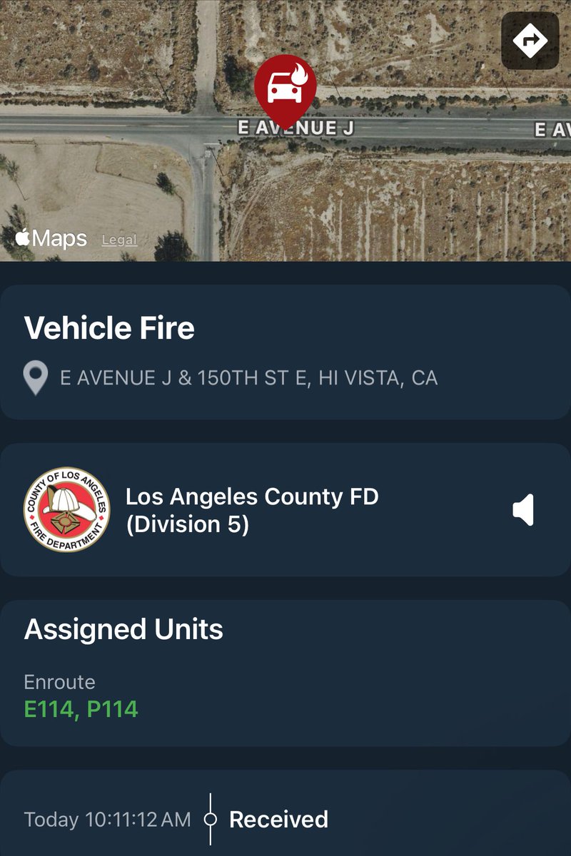 904A…150th Street East and Avenue J…reported vehicle fire…Sheriff and FD enroute code 3

UPDATE: E114 on scene…large rubbish fire…requesting a water tender and a dozer team