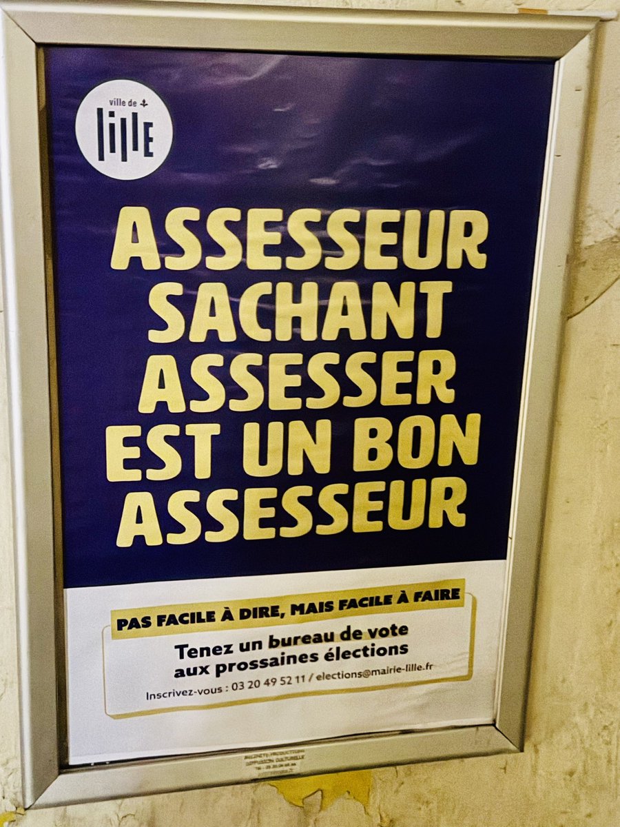 #Élections🗳️
Avec cette nouvelle campagne de pub, Lille part enfin à la chasse aux #assesseurs bénévoles, comme ns le réclamions. La com’ reste timide (pas 1 mot sur lille.fr !) et peu clair : pourra-t-on enfin s’inscrire à la 1/2 journée plutôt qu’1 jour entier ?