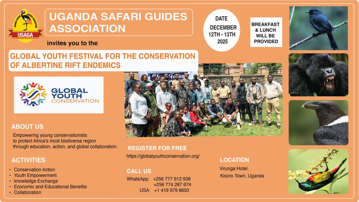 NamaaraL's tweet photo. The global youth festival for the conservation of the Albertine Rift Endemics is happening here in this December 12th &amp; 13th in the heart of Kisoro district at The Virunga Hotel. 
To participate you must 
Register for via for free.  https://t.co/2CMf5d6Btf https://t.co/KrIr1CTyle