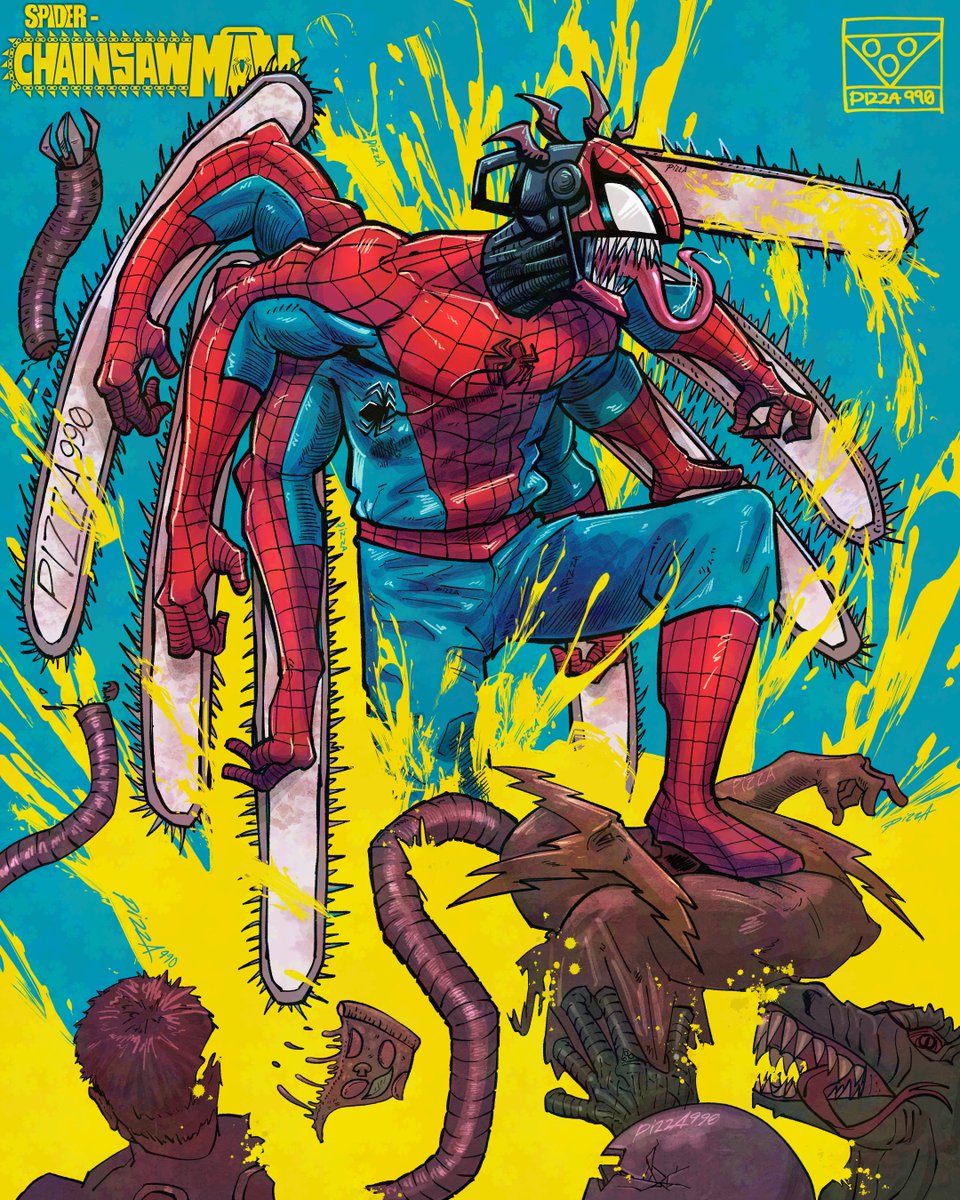 pizza990's tweet image. The Spider-Chainsaw Man