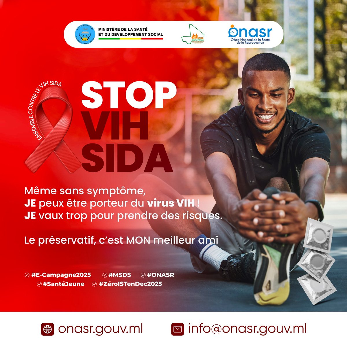 Même sans symptôme, JE peux être porteur du virus VIH !
JE vaux trop pour prendre des risques. Le préservatif, c’est MON meilleur ami.

#E_Campagne2025
#MSDS
#ONASR 
#SantéJeune
#ZéroISTenDec2025
#chaqueenfantcompte