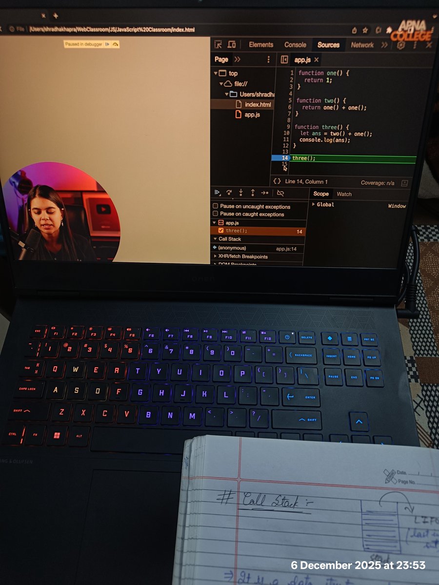 growing_phool's tweet image. #Day 63 of #90dayscodingchallenge

-Did a Workout (Push-up,
   Pull-ups, dips, squats)

- Learned about call stack, its
    visualization and breakpoints.

- Call stack is a data structure
   which tracks that which 
    function is being called. It 
    tracks the sequence which…
