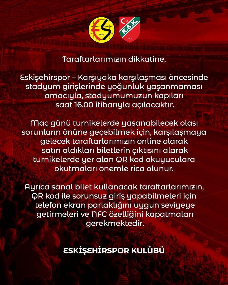 Taraftarlarımızın dikkatine 🖤❤️