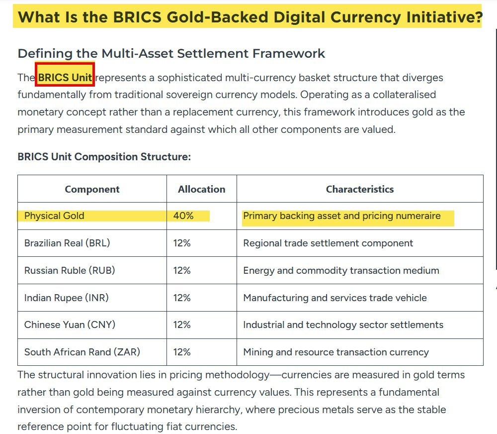 DaysOfNoahh's tweet photo. Apart from the #mBridge, #BricsPay payment/settlement systems, BRICs has announced that the #BricsUnit has gone live, a common digital currency, backed by 40% gold and the other currencies.
This is how future money will look. Backed by #gold. Not bitcoin, not silver.
#TheUnit https://t.co/BhFG0mkYTq