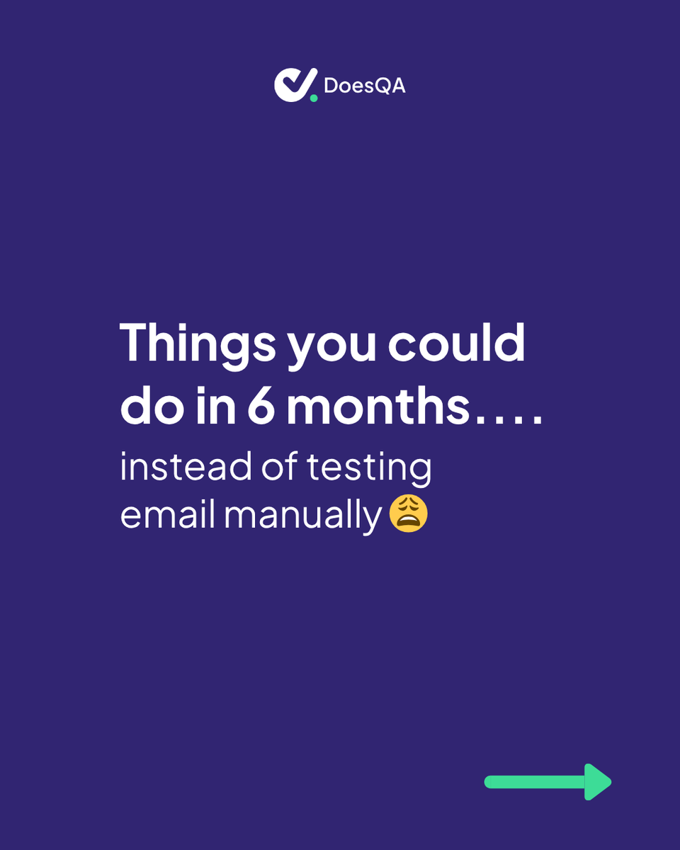 does_qa's tweet photo. With DoesQA, email testing is built-in and instant — no plugins, no hacks, no waiting.
Test smarter from day one. 🚀

#DoesQA #EmailTesting #QATools #TestAutomation #NoCodeQA https://t.co/sMjvAl56E0