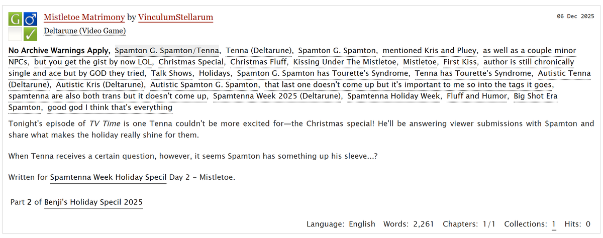 teevieworld's tweet photo. day 2's holiday specil is also up! this one's a christmas special on the show, and when tenna gets a certain question from the viewers at home, it seems spamton has something up his sleeve...?
link in replies!
#SpamtennaHolidayWeek #spamtenna @spamtennaweek https://t.co/eAk9palI8D
