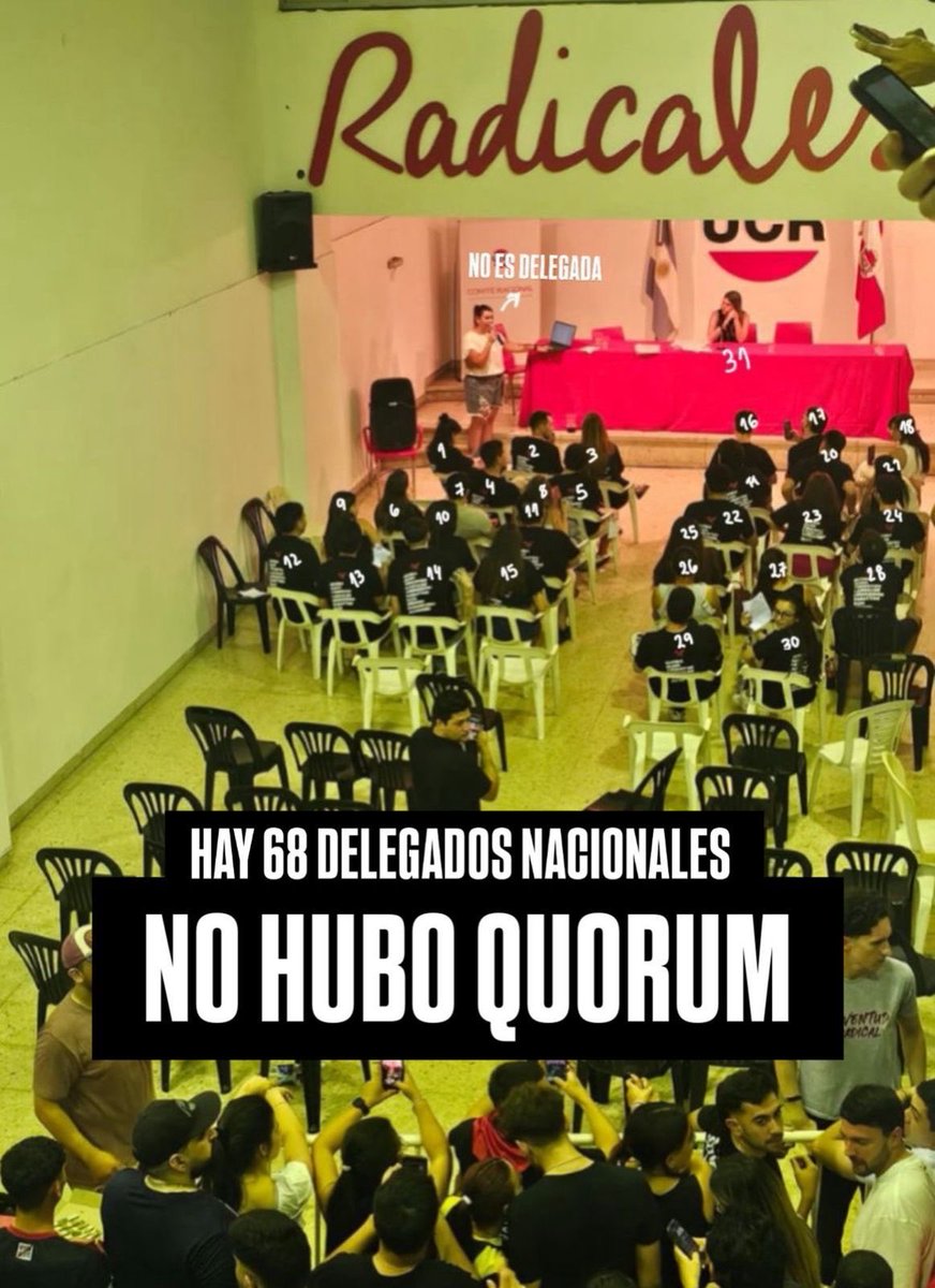 Anoche un grupo minoritario intentó autoproclamarse conducción de la <a href="/jrnacional/">Juventud Radical</a> sin quórum y sin legitimidad. No hubo votación válida. Punto.

A las 23:59 quedó ratificado: no lograron recomponer quórum.

No vamos a permitir cargos sin federalismo, sin mujeres y sin la