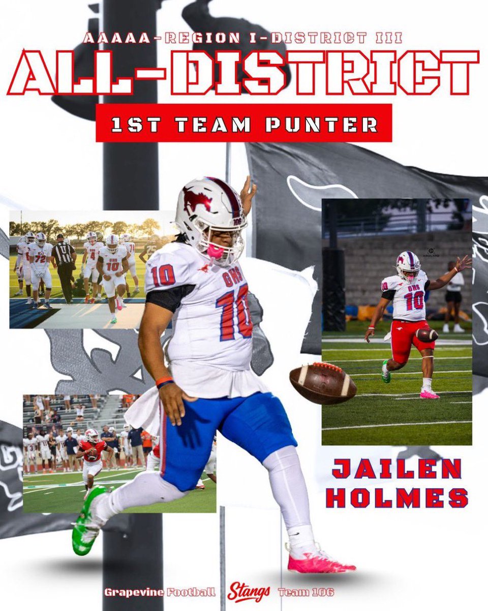 JailenHolmes's tweet photo. Blessed to receive All-District First Team Punter!!!
@coachrsmith12 @HunterGross_19 @GHSMustangsFB https://t.co/YnAWYeWBHH