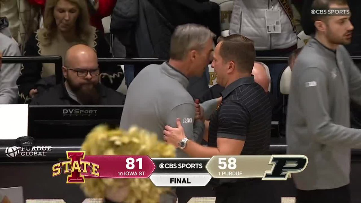 CBSSportsCBB's tweet photo. Iowa State's 23 point victory over No. 1 Purdue is tied for the largest margin of victory against a No. 1 team on the road https://t.co/xWVLSD3IoM