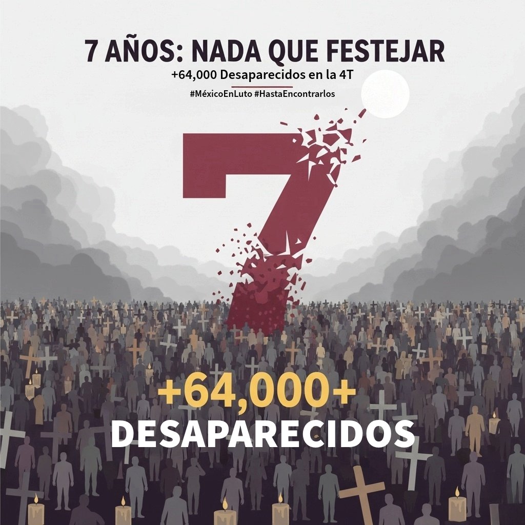Galileos_'s tweet image. ¡INDIGNANTE! 💔

Mientras la #4T festeja sus 7 años, la realidad es:

+64,000 desaparecidos y +2,300 fosas clandestinas encontradas.

Ellos celebran. Nosotros denunciamos la transformación de México en una fosa común.

 ¡Exigimos justicia y verdad!

#MexicoEnLuto