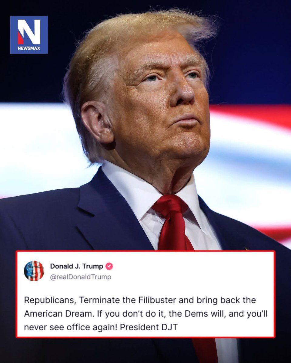 ‼️PLAY THE TRUMP CARD
End the Filibuster Or Dems will.

PANIC on the left is in the air.

Republicans are on the verge of KILLING the filibuster—Dems  are terrified.

Here’s why:

No filibuster means Trump’s MAGA agenda—election reform, mass deportations, tax cuts, border walls,
