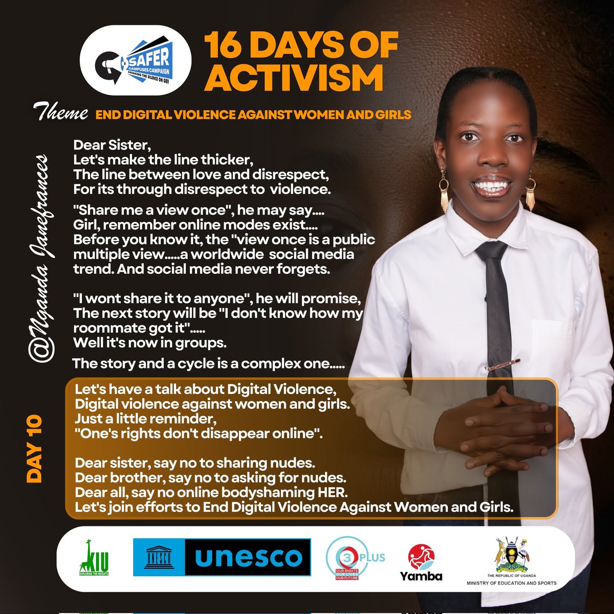 Day11,10,  12 of ending Digital violence 
We must be the Beacon to end it . 
#EndGBV #Love #Respect <a href="/O3Plus_KIU/">O3Plus KIU</a>