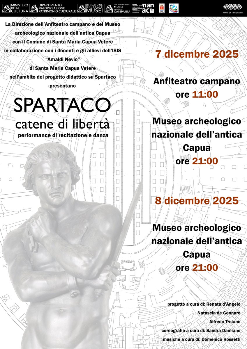 museosmcv's tweet photo. 𝑳𝑼𝑵𝑬𝑫𝑰’ 8 𝑫𝑰𝑪𝑬𝑴𝑩𝑹𝑬 2025
Museo (9-23, ultimo ingresso ore 22:30)
PROGRAMMA
Visite guidate al Museo: ore 20 e ore 22
Visita itinerante
“Spartaco: catene di libertà” a cura dell’ISISS “Amaldi-Nevio”
Museo ore 21
Visite guidate
“Città sotto la Città"
Museo, ore 9-22 https://t.co/zModOnDiBI