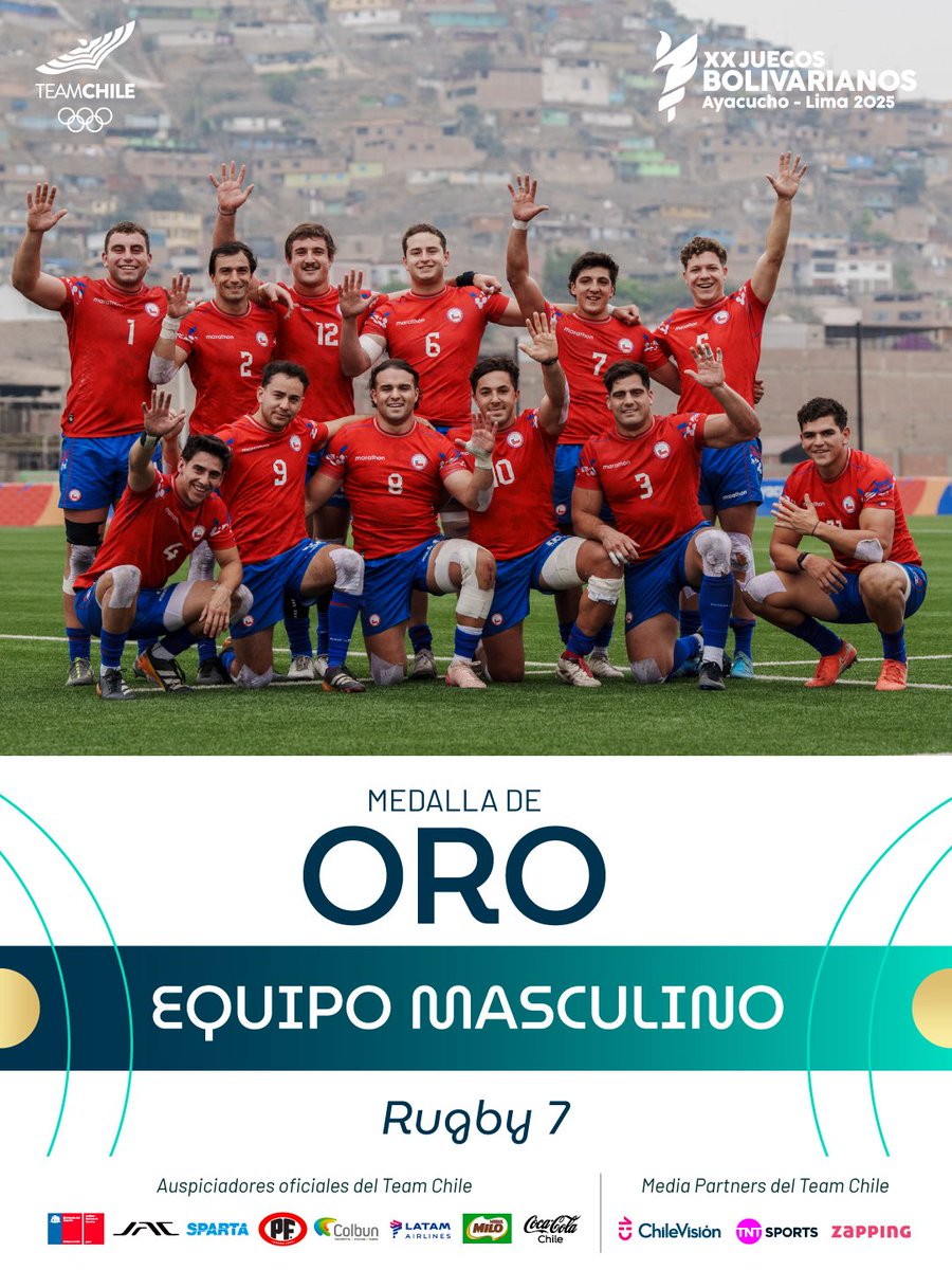 ¡PENTACAMPEONES! 🤯😎5️⃣

El Team Chile 🇨🇱 de Rugby 7 🏉 concretó un inédito PENTACAMPEONATO 😎 bolivariano 🥇🥇🥇🥇🥇, al superar a Colombia 🇨🇴 (33-12) por segunda vez en el certamen.

Así, los “Cóndores 7”, quienes ganaron sus seis partidos en Lima, extendieron su dominio en el