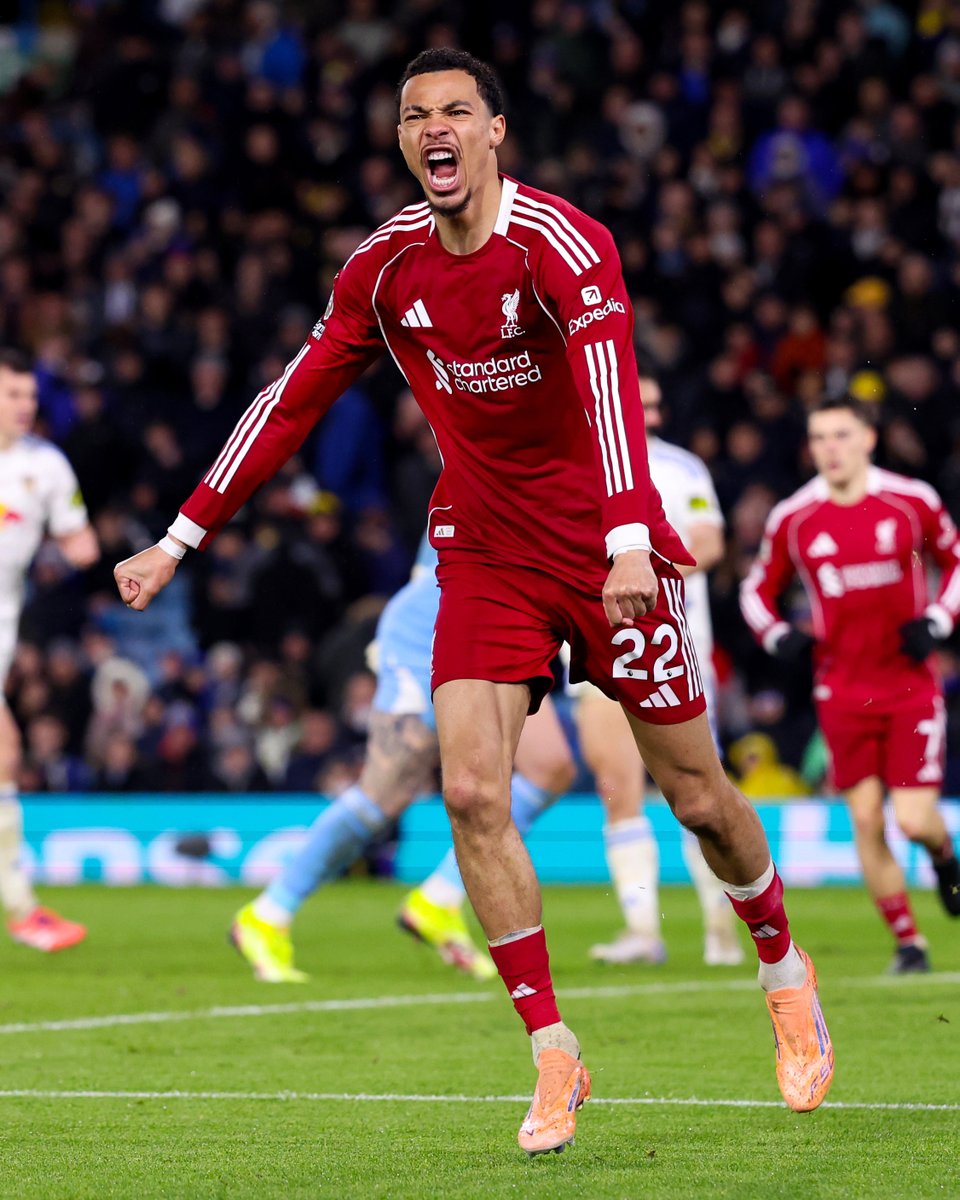 brfootball's tweet image. 48'—Ekitike scores the opener
50'—Ekitike scores AGAIN
73'—Dominic Calvert-Lewin converts a penalty
75'—Leeds equalize
80'—Szoboszlai restores Liverpool's lead
90+6'—Tanaka scores for 3-3

THIS SECOND HALF 🍿