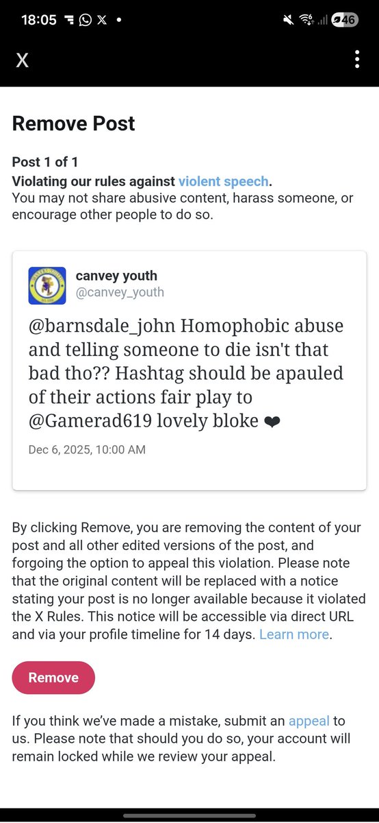 canvey_youth's tweet image. Getting a post taken down for trying to call out homophobia. @hashtagutd this needs to be investigated