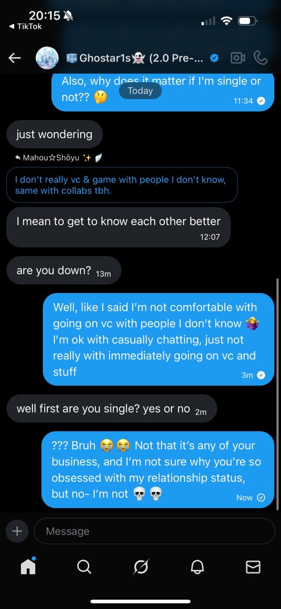 mahou_shoyu's tweet image. Bruh who even is this??? This is NOT how you go about trying to make friends 😭😭 Please be aware of @/Ghostar1sVT ..

After I told them I wasn't single I immediately got blocked from sending any messages...🤔 

Also seems I'm not the first one to experience this with them... Wtf