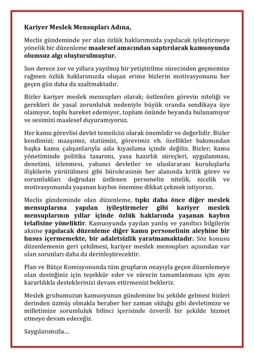 Devlet aklı, devlet bürokrasisinin geleceği olan müfettişleri ve kariyer uzmanlarını yanlı söylemlere, yanlış algılara ve itibar suikastlerine kurban etmeyecektir.
<a href="/_cevdetyilmaz/">Cevdet Yılmaz</a> 
<a href="/memetsimsek/">Mehmet Simsek</a> 
<a href="/mehmedmus/">Dr. Mehmet Muş</a>