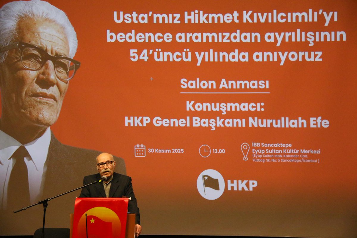 Halkın Kurtuluş Partisi olarak 30 Kasım 2025 tarihinde Türkiye Devrimi'nin Önderi Hikmet Kıvılcımlı Usta'yı, bedence aramızdan ayrılışının 54'üncü yılında Sancaktepe Eyüp Sultan Kültür Merkezi'nde düzenlediğimiz bir etkinlikle anmıştık. 

Anma etkinliğimizde Genel Başkan'ımız