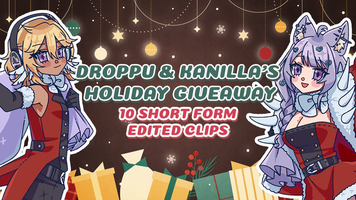 🎁【𝗙𝗥𝗘𝗘 EDITED CLIPS GIVEAWAY】🎁
This holiday season, I'm partnering with @IamKanilla to give away 10 fully edited clips to one VTuber!
1️⃣Follow both of us
2️⃣Share this post🔁
3️⃣Fill out the form in the thread below⬇️
🗓️Ends December 25th🎄

Good luck to everyone!