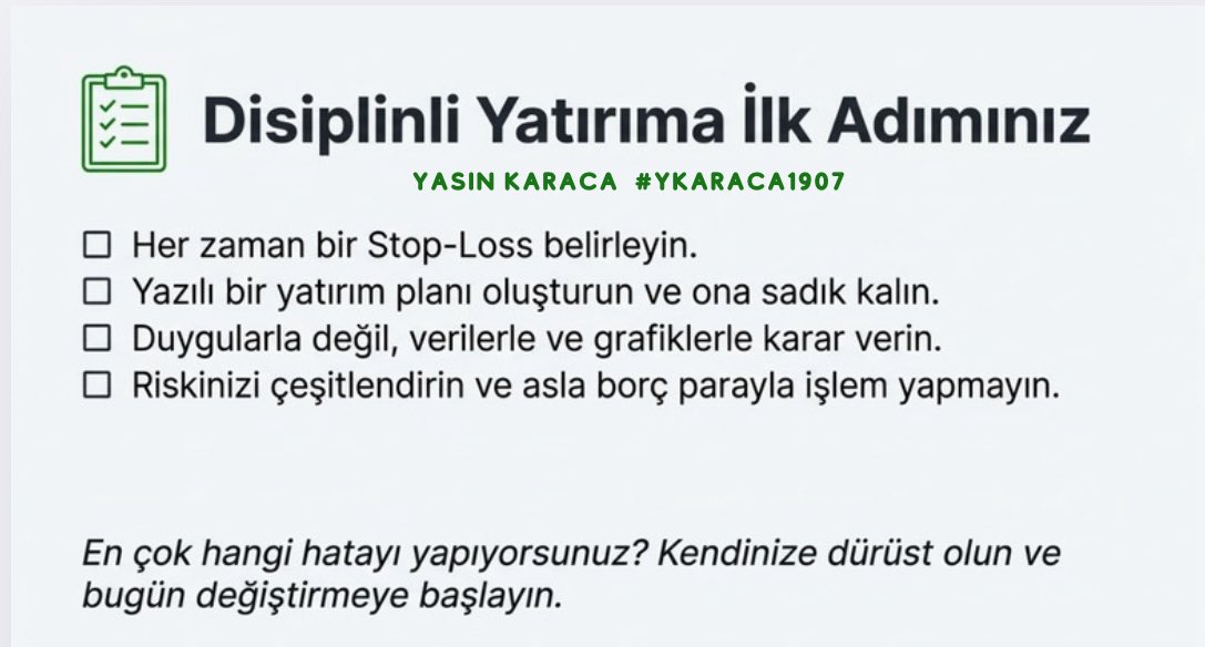 ACEMİ YATIRIMCILARIN 8 ÖLÜMCÜL HATASI! 🚨

🧭 Unutmayın: "Bir yatırımcının en büyük varlığı, duygularını kontrol etme yeteneğidir."

#Ykaraca1907 #Borsa #Hisse