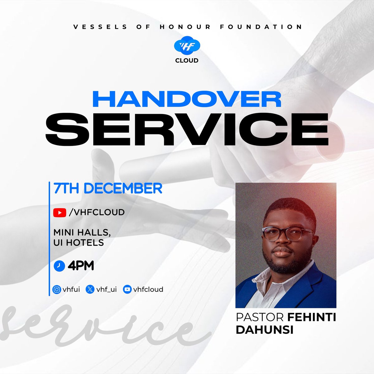 Join us tomorrow for a very special Handover Service as we celebrate the transition of leadership for the 18th Set of the house. 

The ceremony will be officiated by our immediate past President, Pastor Fehinti Dahunsi,  who will be passing the mandate to the new executives.