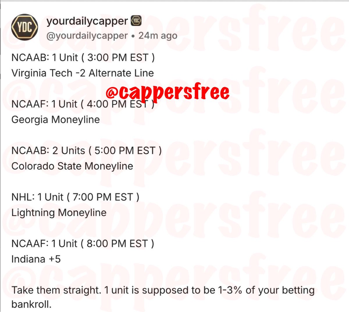 cappersforfree's tweet photo. yourdailycapper &amp; five https://t.co/bHK8Mryc9G
