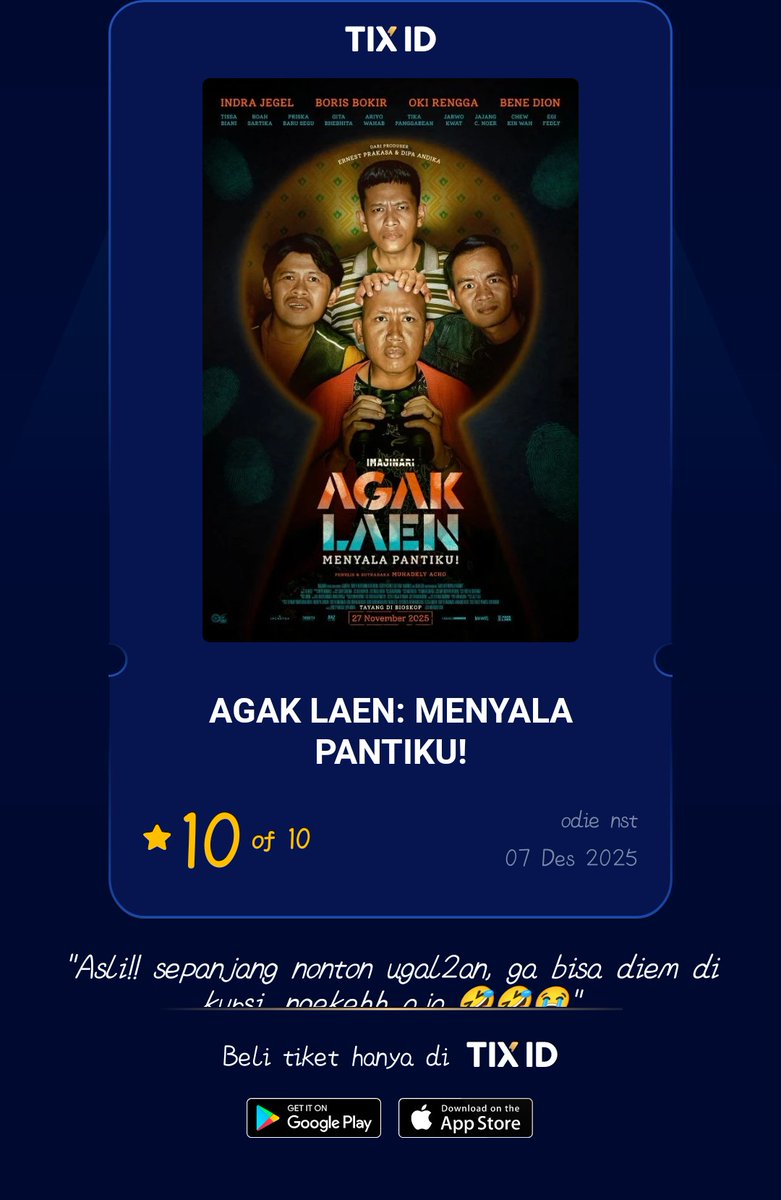 odynst's tweet image. Menyala Bioskop seKota medan, mlm ini full, dpt jam tengah mlm terus agak jaoh nonton nya🤧
kukukukuuuukuuuuuu🤣🤣

memang agak laen filem klen bg @bene_dion 🤣😭

#TIXID #AgakLaenMenyalaPantiku #Bioskop