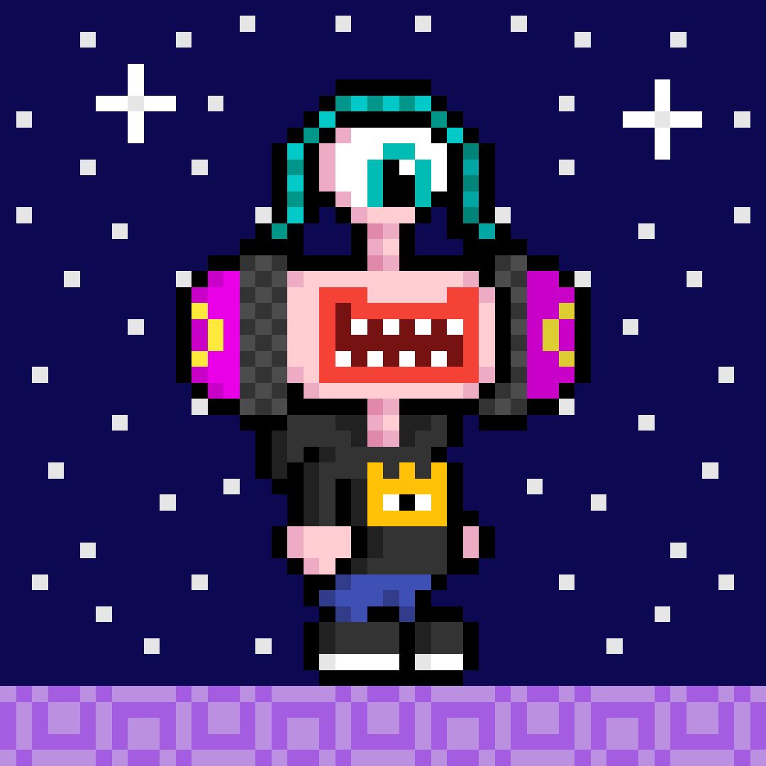<0> We love music from earth! 

Can you guess what this Gigglon is listening to? <0>

#Gigglons #CosmicAdventure #PixelArt