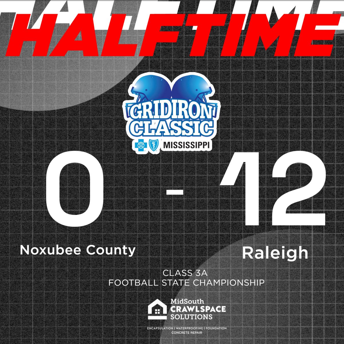 Halftime score update of the Class 3A State Championship game!